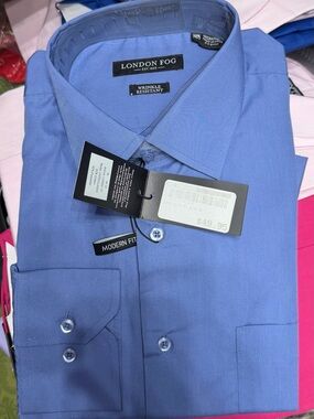 London Fog Men's Blue Modern Fit Dress Shirt